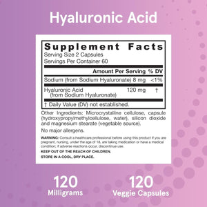 Jarrow Formulas Hyaluronic Acid 120Mg, Dietary Supplement, Skin Health Support, 120 Veggie Capsules, - Suppviv