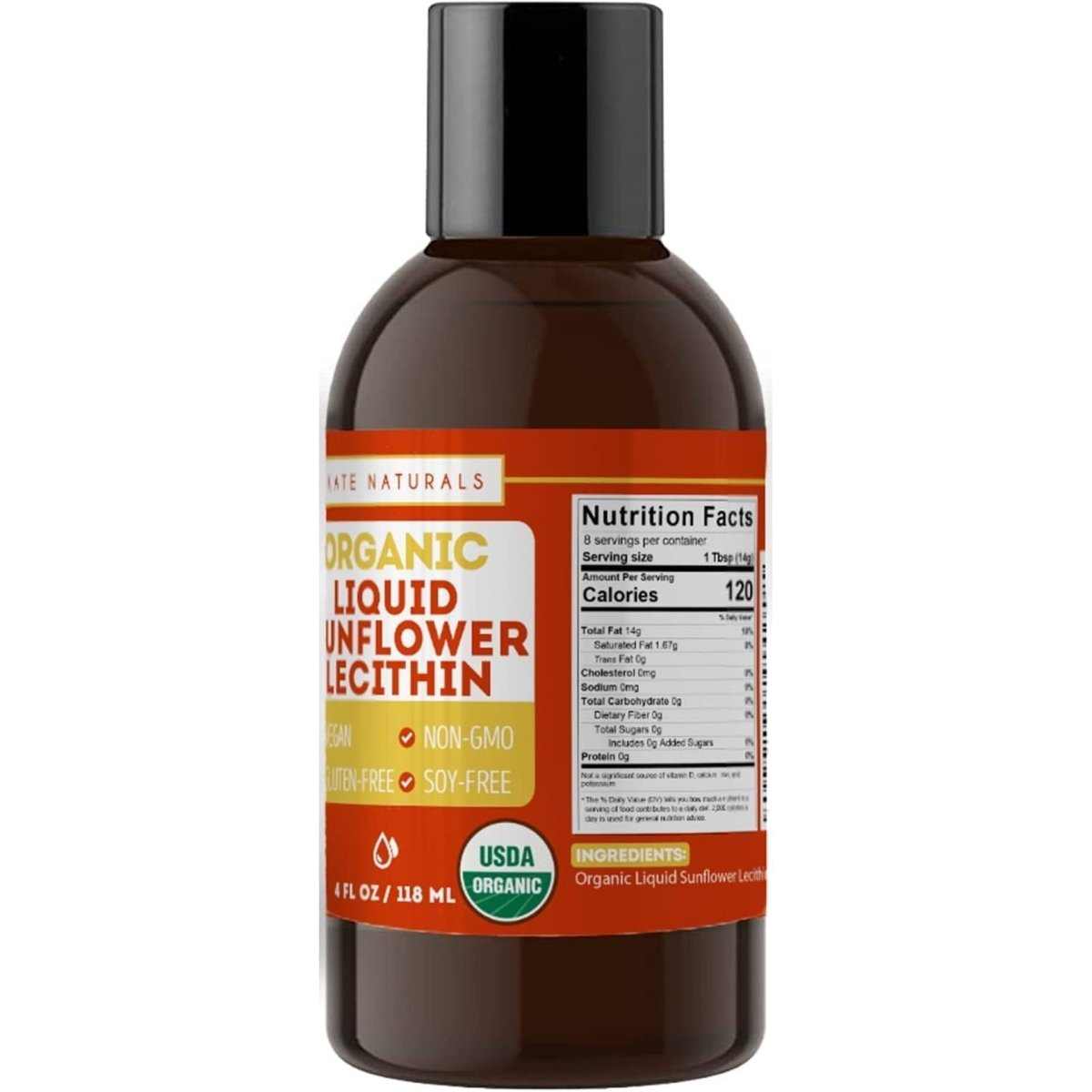 Kate Naturals Sunflower Lecithin Liquid for Cooking and Baking. (4Oz, Organic, Vegan, Gluten - Free) - Suppviv