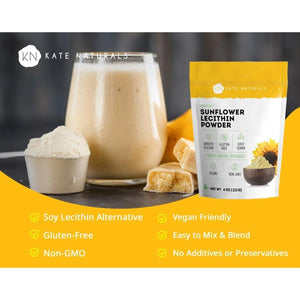 Kate Naturals Sunflower Lecithin Powder for Baking Bread, Gummies, Cooking (4Oz) 100% Natural.