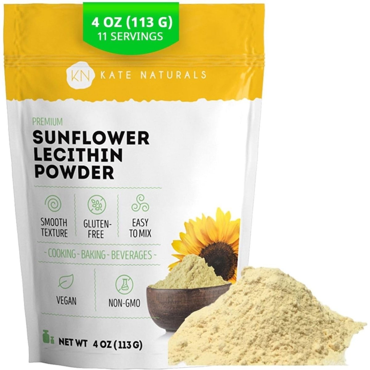 Kate Naturals Sunflower Lecithin Powder for Baking Bread, Gummies, Cooking (4Oz) 100% Natural - Suppviv