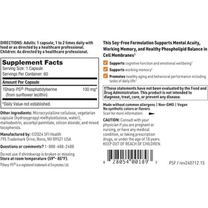 Klaire Labs Phosphatidyl Serine Sf - Phosphatidylserine from Sunflower Lecithin (60 Capsules) - Suppviv