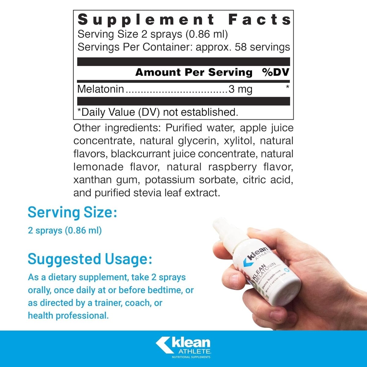 Klean ATHLETE Klean Melatonin - Sleep Supplement Raspberry Lemonade Flavor | 1.7 Ounces Liquid Spray - Suppviv