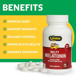 Landau 0.3Mg - 300 Mcg Melty Melatonin for Kids & Adults 250 Tablets - Suppviv