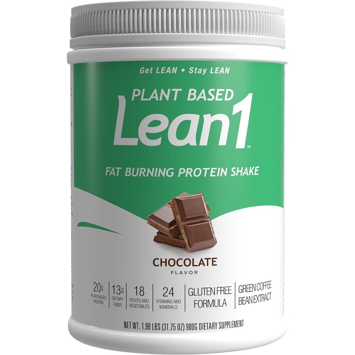 Lean1 Plant - Based Meal Replacement Protein Powder, Chocolate Flavor, 15 - Serving Tub - Suppviv