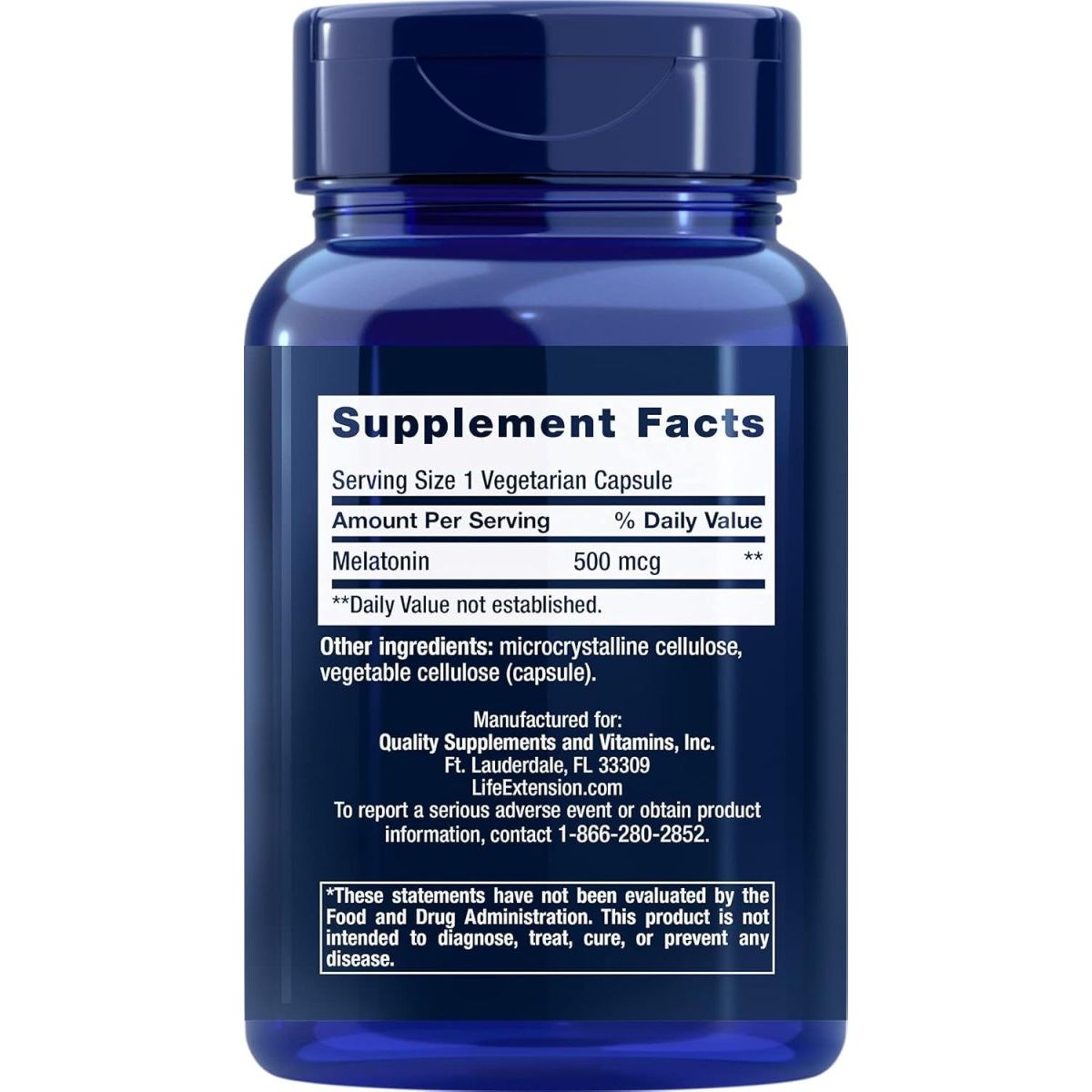 Life Extension Melatonin 500 Mcg – Gently Promotes Sleep 200 Capsules - Suppviv