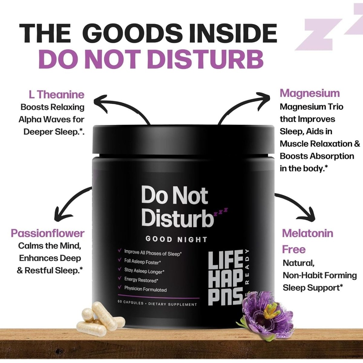 Life Happns Do Not Disturb Sleep Aid for Adults Natural Supplement 60 Capsules - Suppviv