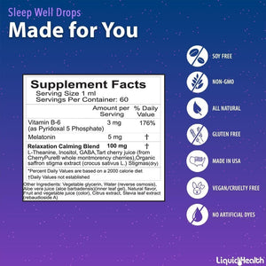 LIQUIDHEALTH Sleep Well - Natural Sleep Aid Melatonin Drops (2 Oz) - Suppviv
