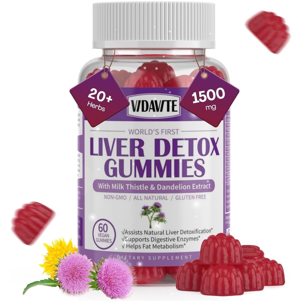 Liver Cleanse Detox & Repair Gummies 1500Mg Milk Thistle 1 PACK - Suppviv