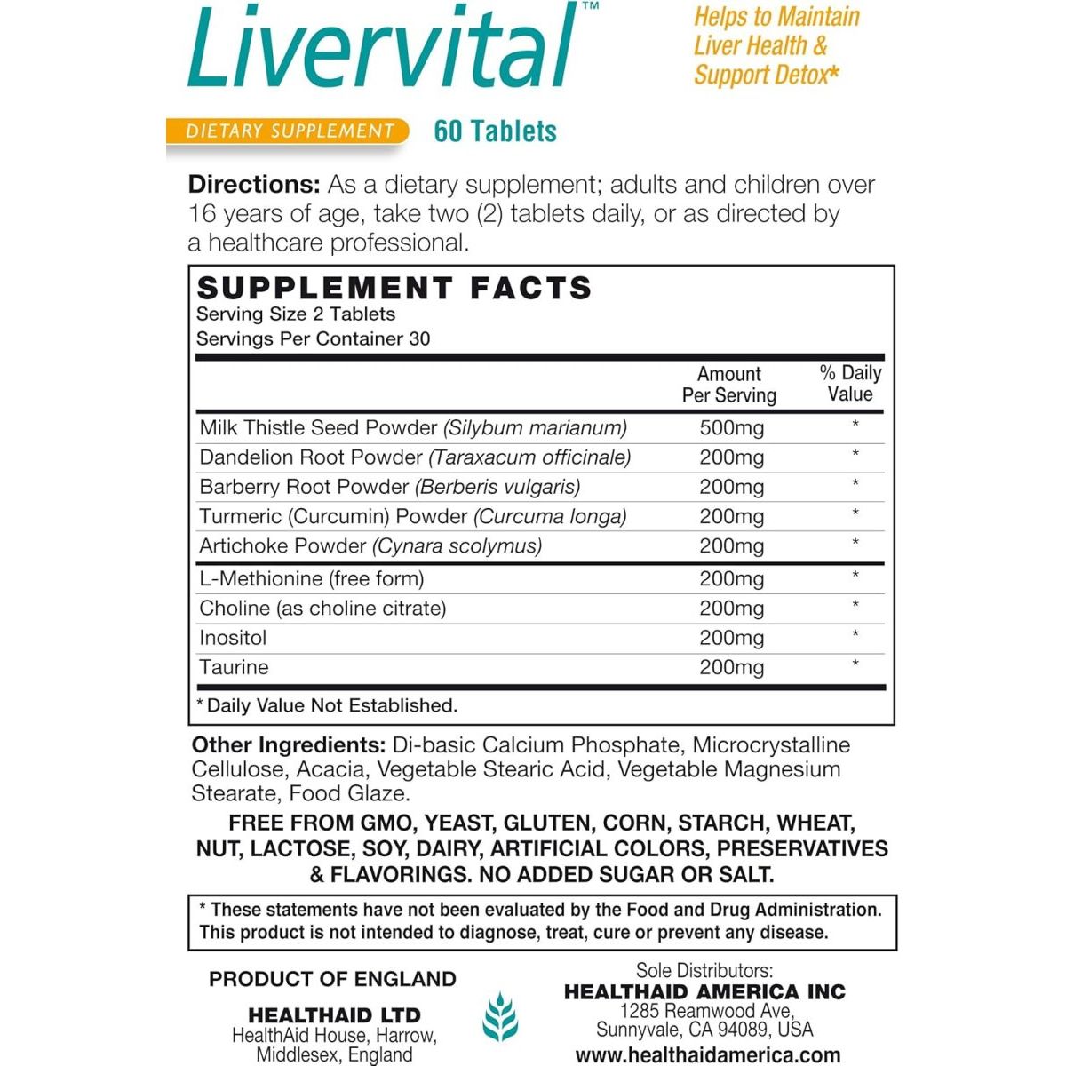 Livervital & Liver Health Support Original Herbal Formula 60Ct 1 PACK - Suppviv