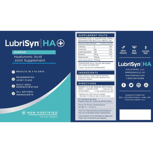 Lubrisyn HA with MSM - Proprietary Vegan Joint Relief Edible Supplement Made in USA for Humans - 30 Day Supply - Suppviv