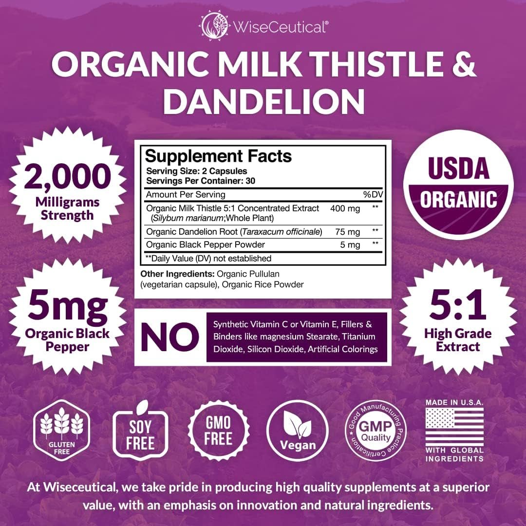 Max Absorption USDA Organic Milk Thistle Extract 2000Mg 60 Ct 1 PACK - Suppviv