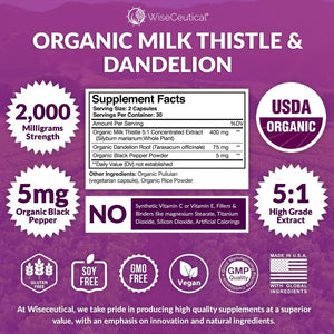 Max Absorption USDA Organic Milk Thistle Extract 2000Mg 60 Ct 1 PACK - Suppviv