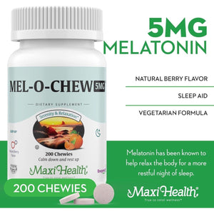 Maxi Health Extra - Strength Mel - O - Chew 5 MG Kosher Chewable Melatonin (200 Count) - Suppviv