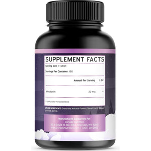 Melatonin 20Mg Tablets for Adults (180 Count) - Suppviv