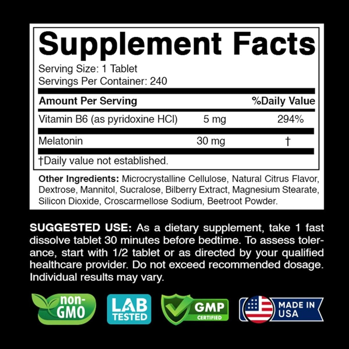 Melatonin 30Mg with B6 240 Fast Dissolve Tablets - Suppviv