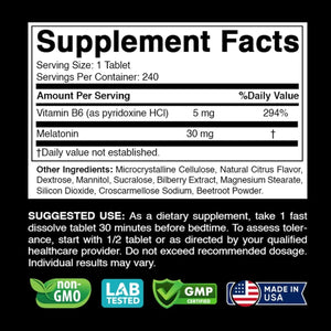 Melatonin 30Mg with B6 240 Fast Dissolve Tablets - Suppviv