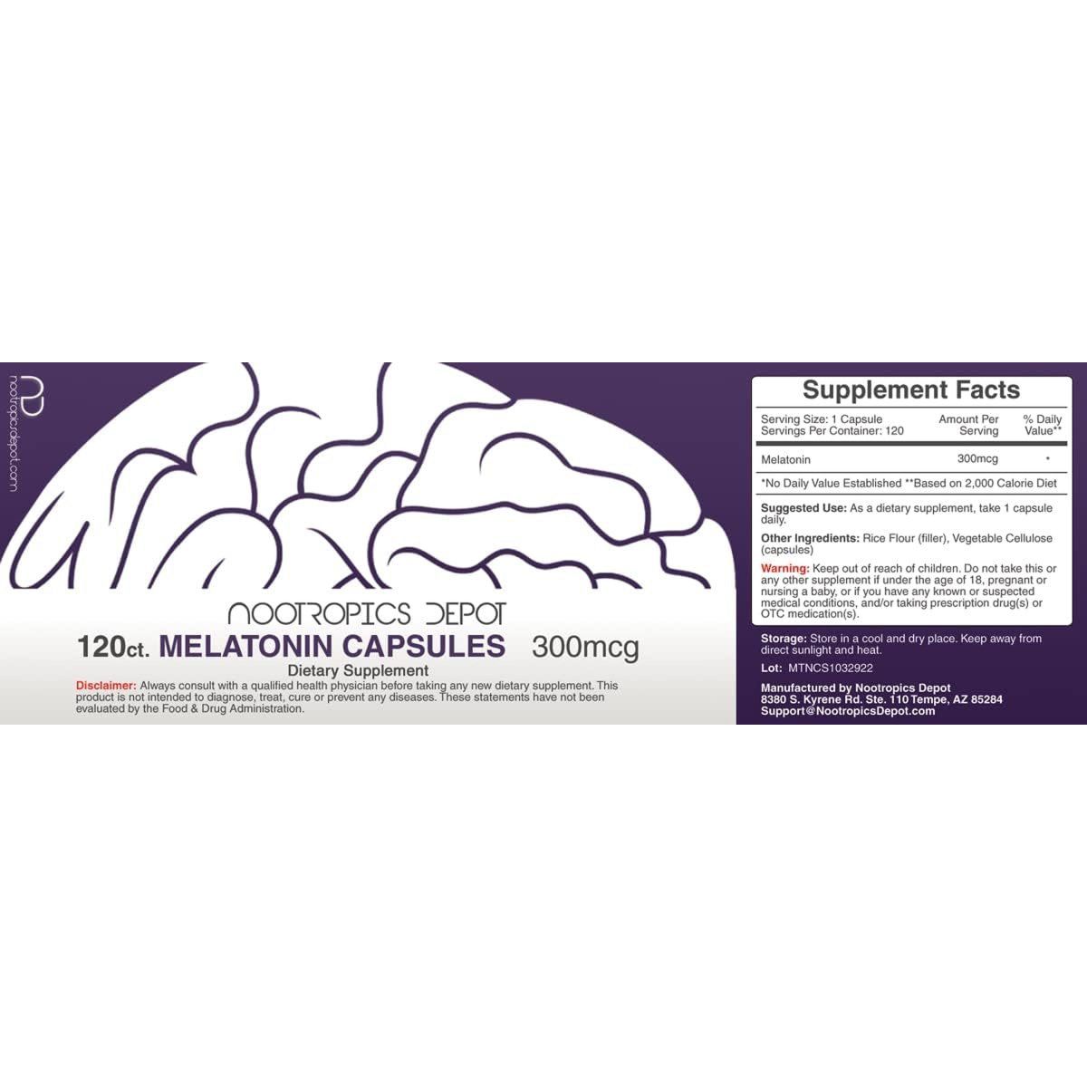 Melatonin Capsules - Natural Sleep Aid Supplement | 300Mcg | 120 Pills - Suppviv
