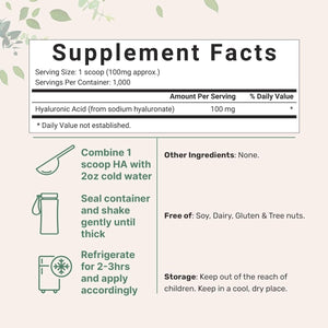 Micro Ingredients Hyaluronic Acid Serum Powder, 100 Grams |Skin Hydration and Moisture Support Supplements | - Suppviv