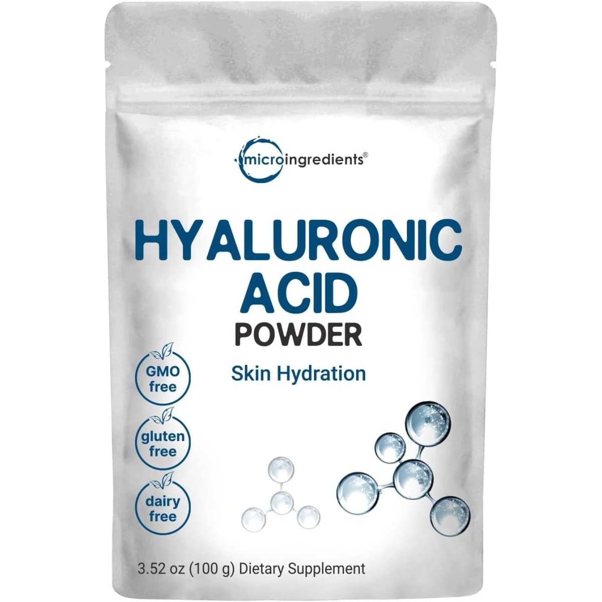 Micro Ingredients Hyaluronic Acid Serum Powder, 100 Grams |Skin Hydration and Moisture Support Supplements | - Suppviv