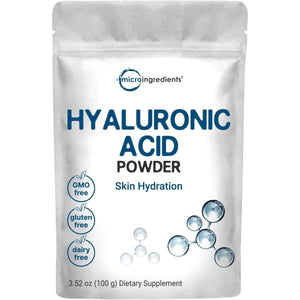 Micro Ingredients Hyaluronic Acid Serum Powder, 100 Grams |Skin Hydration and Moisture Support Supplements | - Suppviv
