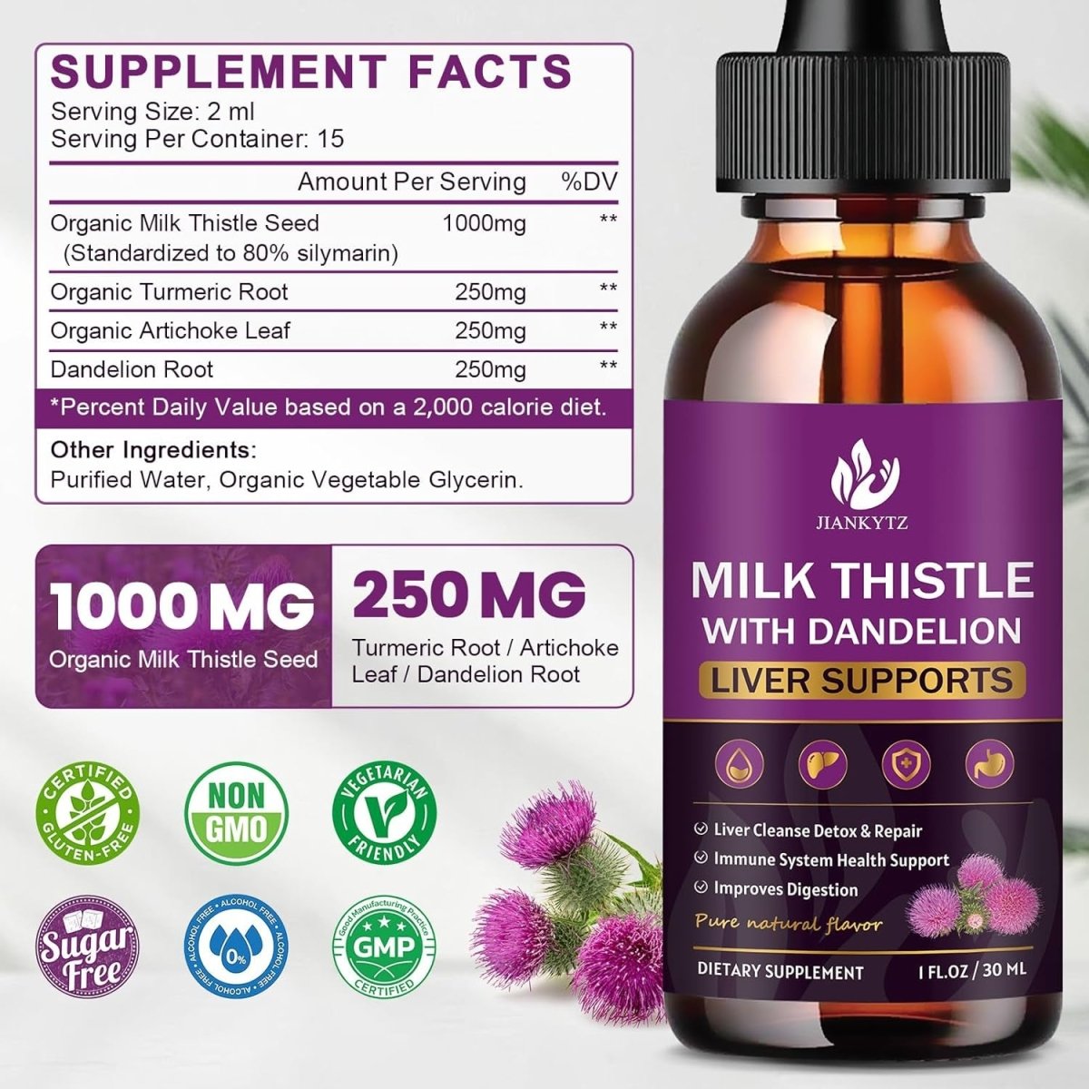 Milk Thistle Supplement for Liver Cleanse Detox & Repair (1 Pack, 1 Fl Oz) - Suppviv