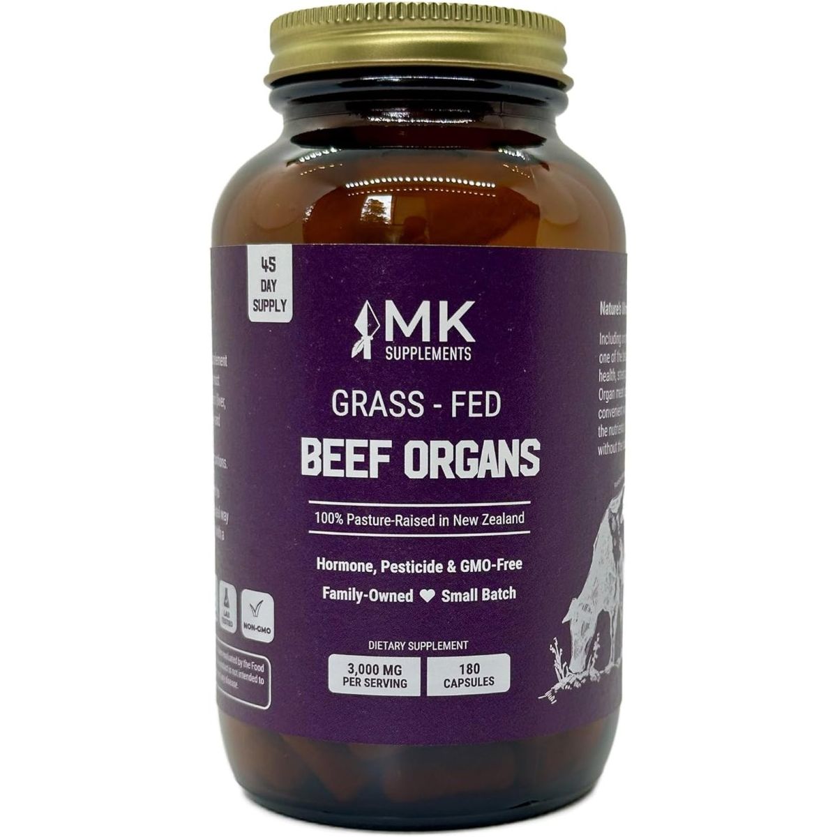 MK Supplements Grass - Fed Beef Organs – Liver, Heart, Kidney, Spleen, Pancreas (45 Servings) - Suppviv