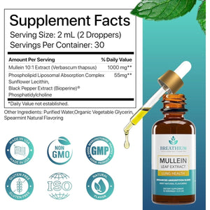 Mullein Drops for Lungs – Natural Lung Detox Supplement – Mucus Relief – Vegan – Made in USA - Suppviv