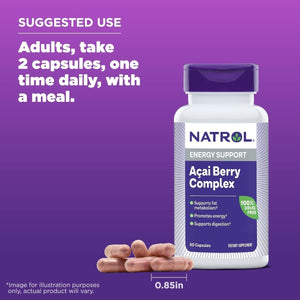 Natrol Acai Berry, Dietary Supplement, Antioxidant Protection & Defense,1,000 Mg Veggie Capsules, 60 Count - Suppviv