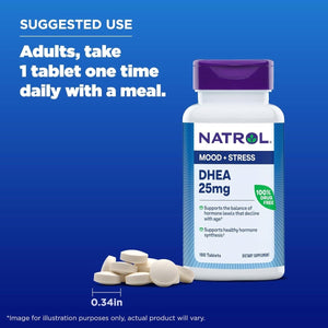 Natrol Mood & Stress DHEA 25Mg with Calcium Supplement 180 Tablets, 180 Day Supply - Suppviv