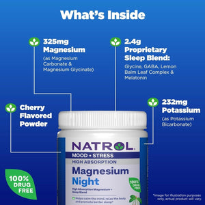 Natrol Mood + Stress High Absorption Night Magnesium Carbonate & Glycinate 325Mg - Suppviv