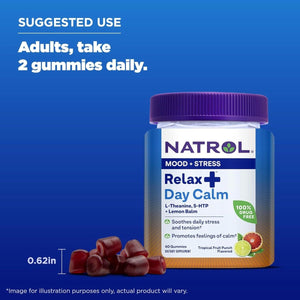Natrol Mood+ Stress Relax+ Day Calm Gummies 60 Count, 60 Day Supply - Suppviv