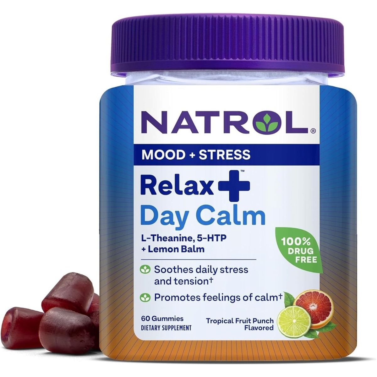 Natrol Mood+ Stress Relax+ Day Calm Gummies 60 Count, 60 Day Supply - Suppviv