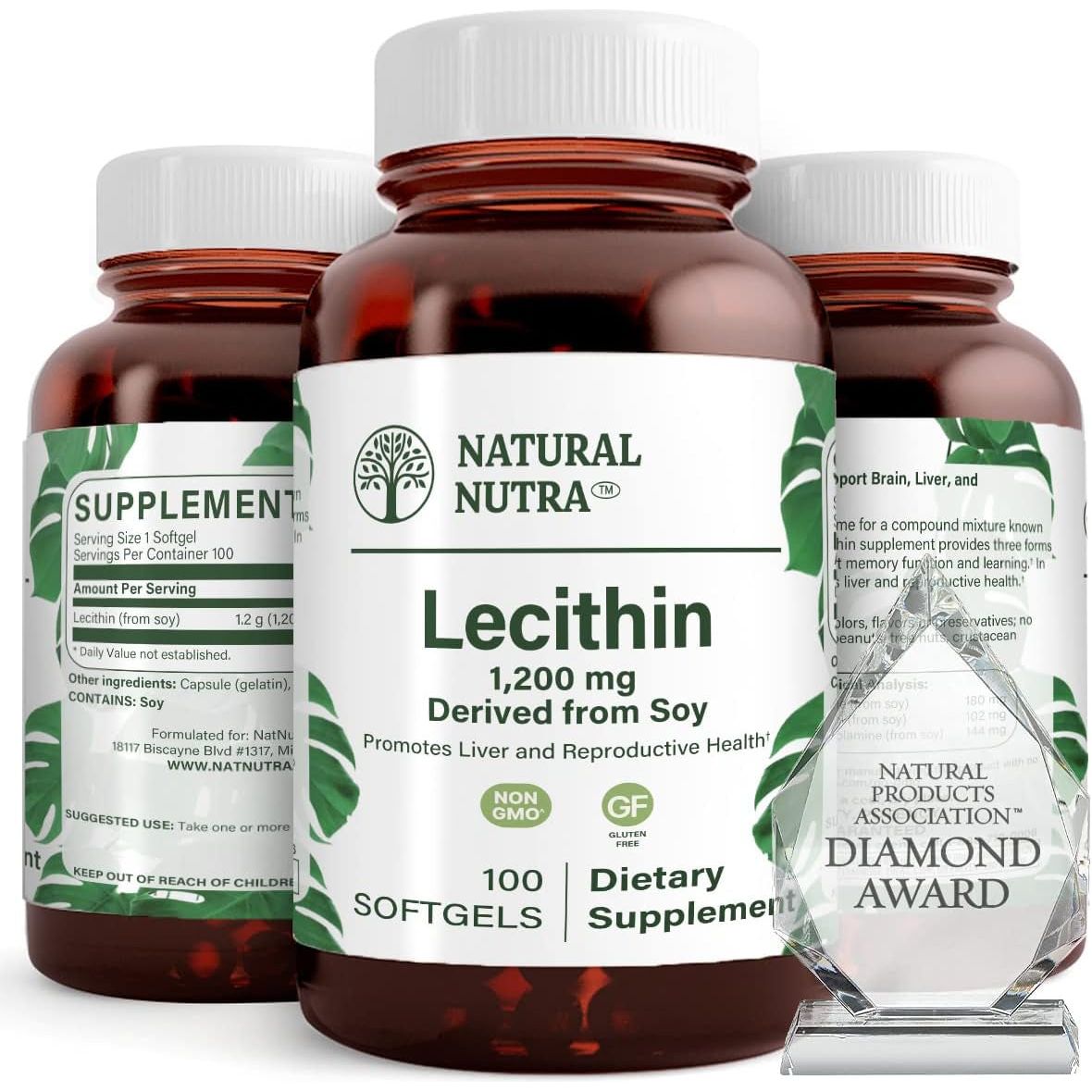 Natural Nutra Soy Lecithin 1200 Mg Dietary Supplement - Brain Function, Liver Health, Memory Boosting Supplement - 100 Softgels - Suppviv