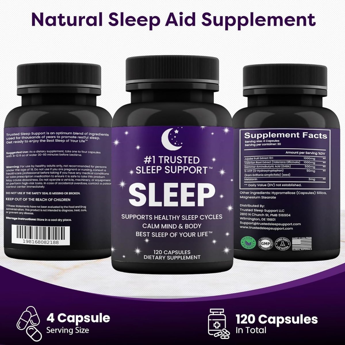 Natural Sleep Aid for Adults - Best Sleep of Your Life │Valerian Root │GABA │5 - HTP │Melatonin │120 Capsules - Suppviv