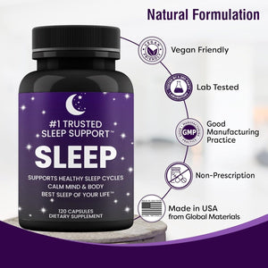 Natural Sleep Aid for Adults - Best Sleep of Your Life │Valerian Root │GABA │5 - HTP │Melatonin │120 Capsules - Suppviv