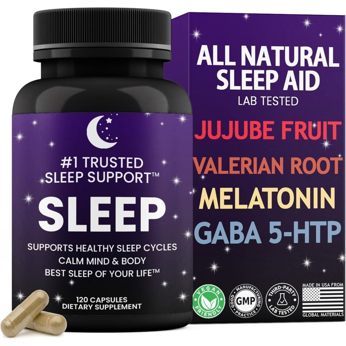 Natural Sleep Aid for Adults - Best Sleep of Your Life │Valerian Root │GABA │5 - HTP │Melatonin │120 Capsules - Suppviv