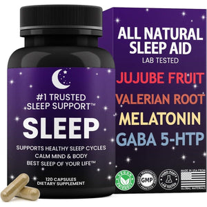 Natural Sleep Aid for Adults - Best Sleep of Your Life │Valerian Root │GABA │5 - HTP │Melatonin │120 Capsules - Suppviv
