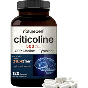 Naturebell Citicoline Supplements, CDP Choline, Citicoline 500Mg plus Tyrosine 50Mg per Serving 120 Capsules, 2 in 1 Formula - Suppviv