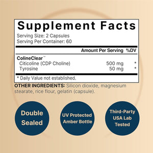Naturebell Citicoline Supplements, CDP Choline, Citicoline 500Mg plus Tyrosine 50Mg per Serving 120 Capsules, 2 in 1 Formula - Suppviv