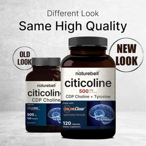 Naturebell Citicoline Supplements, CDP Choline, Citicoline 500Mg plus Tyrosine 50Mg per Serving 120 Capsules, 2 in 1 Formula.