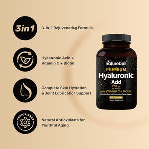 Naturebell Hyaluronic Acid Supplements 250Mg | 240 Capsules, Skin Hydration, Joint Lubrication, Hair and Eye Health - Suppviv