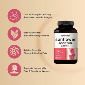 Naturebell Sunflower Lecithin 2,400Mg, 240 Softgels | Rich in Phosphatidyl Choline - Suppviv