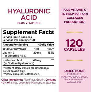 Nature'S Bounty Vitamin C and Hyaluronic Acid Supplement,120 Capsules - , Optimal Solutions Supplements for Skin Health - Suppviv