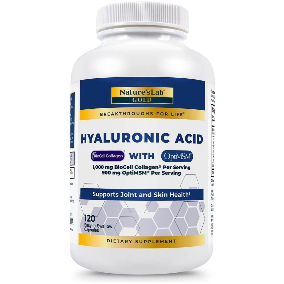 Nature'S Lab Hyaluronic Acid with Biocell Collagen and MSM - Skin Hydration, Joint Health - 120 Capsules - Suppviv