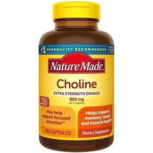 Natures Mades Choline 800 Mg 180 Capsules Bundle | Support Memory, Mood and Muscle Health | 60 Day Supply - Suppviv