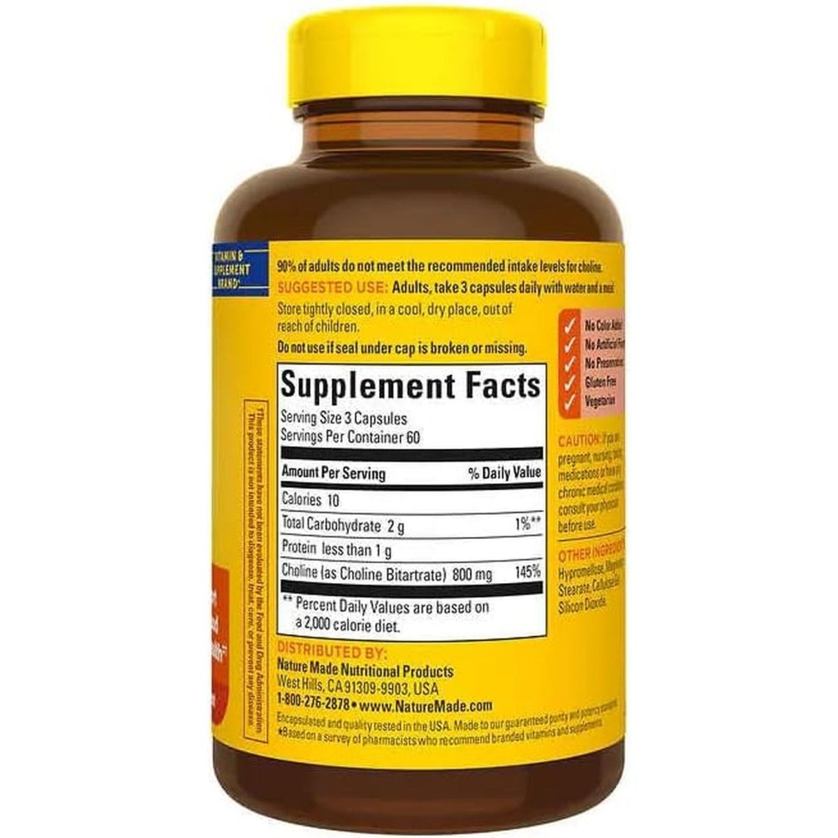 Natures Mades Choline 800 Mg 180 Capsules Bundle | Support Memory, Mood and Muscle Health | 60 Day Supply - Suppviv