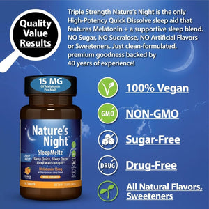 Nature'S Night Triple Strength Quick Dissolve Melatonin 15Mg with Supportive Blend | Natural Orange Flavor | 90 Count | Sugar Free, Vegan, Non - Gmo, Drug Free - Suppviv
