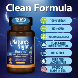 Nature'S Night Triple Strength Quick Dissolve Melatonin 15Mg with Supportive Blend | Natural Orange Flavor | 90 Count | Sugar Free, Vegan, Non - Gmo, Drug Free - Suppviv