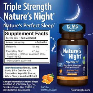 Nature'S Night Triple Strength Quick Dissolve Melatonin 15Mg with Supportive Blend | Natural Orange Flavor | 90 Count | Sugar Free, Vegan, Non - Gmo, Drug Free - Suppviv