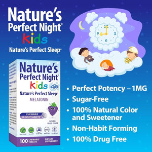Nature'S Perfect Night Kids - Natural Grape Flavor | 100 Chewable Tablets - Suppviv